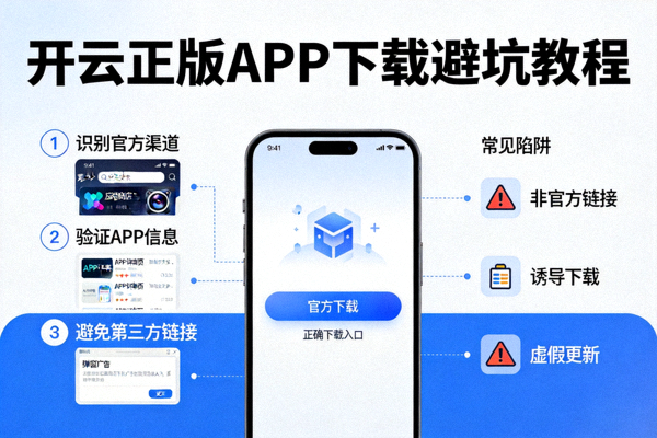 开云正版APP下载避坑教程示意图，手机屏幕显示官方下载按钮