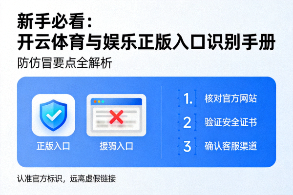 新手必看开云体育与娱乐正版入口识别手册封面，展示防仿冒要点