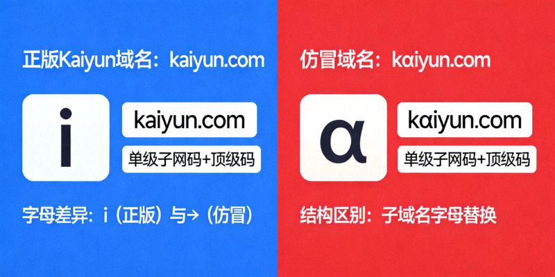 正版Kaiyun域名与仿冒域名对比图，展示字母差异和结构区别