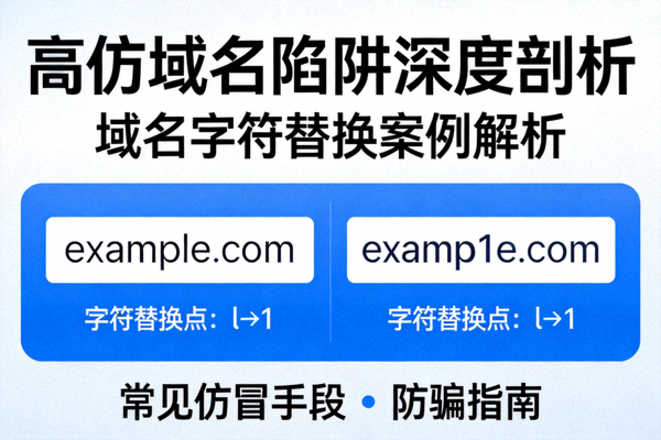 高仿域名陷阱深度剖析文章封面，展示域名字符替换案例