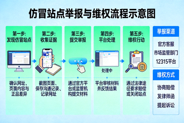 仿冒站点举报与维权流程示意图