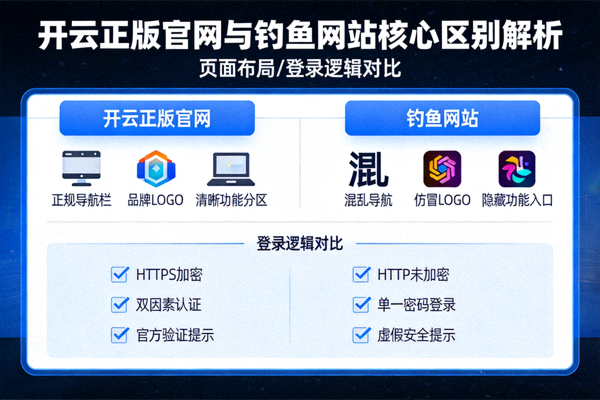 开云正版官网与钓鱼网站核心区别解析配图，对比页面布局与登录逻辑
