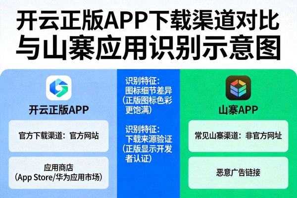 开云正版APP下载渠道对比与山寨应用识别示意图