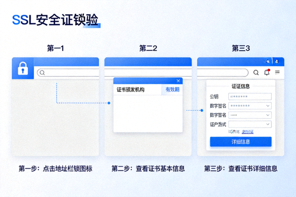浏览器地址栏SSL安全证书查验操作示意图
