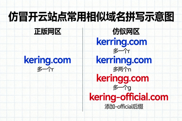 仿冒开云站点常用相似域名拼写示意图