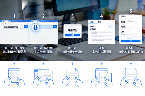 浏览器中查看开云正版站点SSL证书步骤示意图