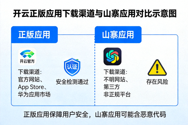 开云正版应用下载渠道与山寨应用对比示意图