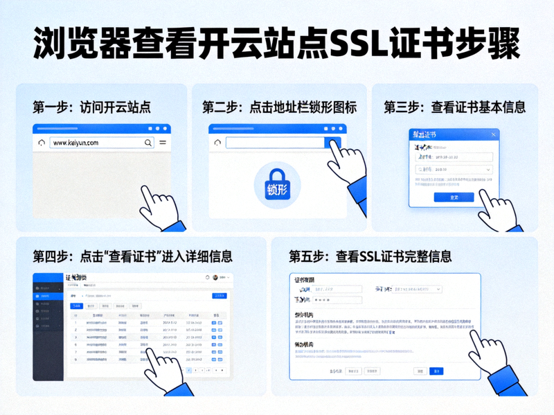浏览器地址栏查看开云站点SSL安全证书的步骤示意图