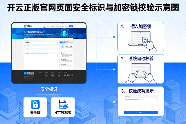 开云正版官网页面安全标识与加密锁校验示意图