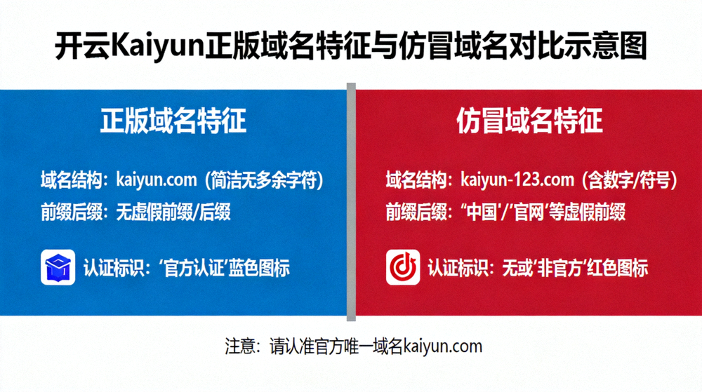 开云Kaiyun正版域名特征与仿冒域名对比示意图