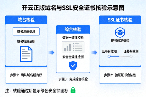 开云正版域名与SSL安全证书核验示意图